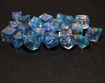 Blue Mica Swirls - Resin Dice Set of 7 - SKU D028