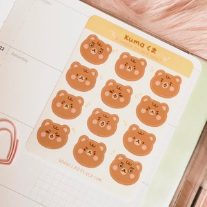 Kuma Brown Bear Planner Emoji Journal Kawaii Mood Sticker Sheet