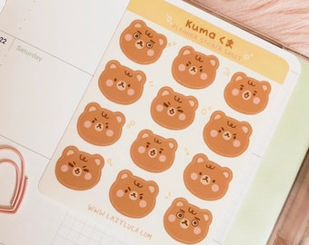 Kuma Brown Bear Planner Emoji Journal Kawaii Mood Sticker Sheet