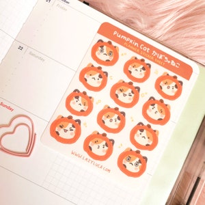 Feuille d&#39;autocollants d&#39;Halloween, tête de citrouille, chats, journal emoji, humeur kawaii