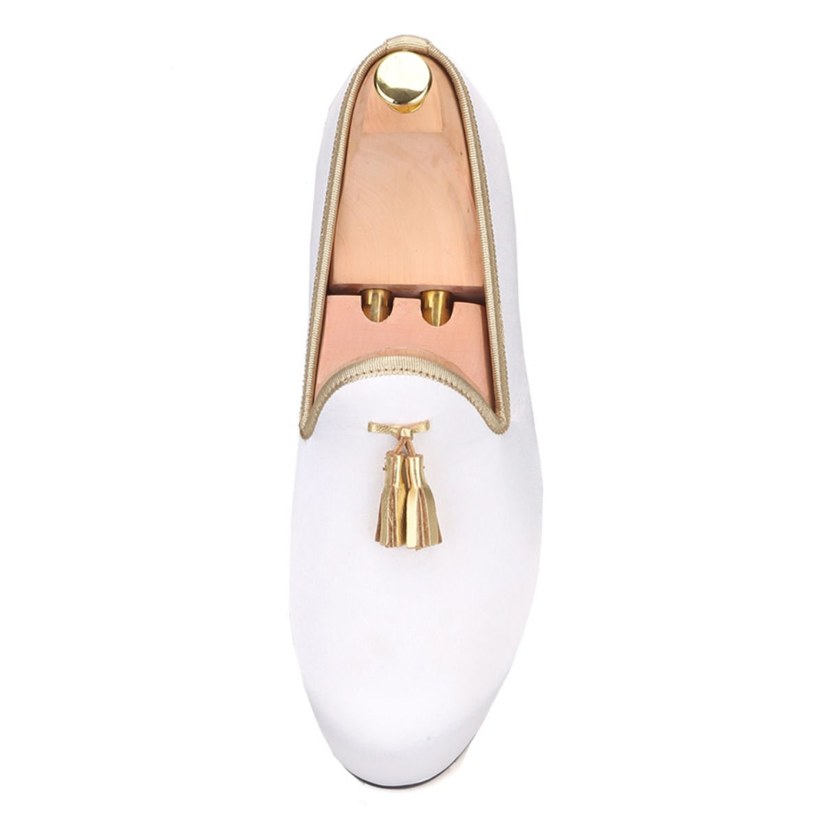 FERUCCI White Velvet Slippers Loafers With Gold Tassel Prom 