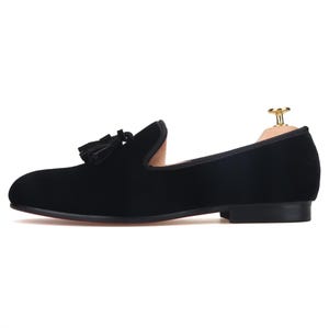 FERUCCI Men Black Velvet Slippers loafers with Black Tassel