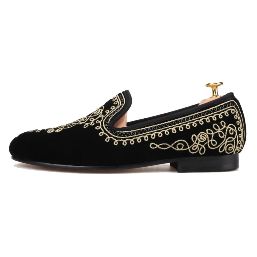 FERUCCI Men Black Velvet Slippers Loafers Flats With Gold  display picture 3