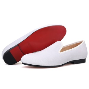 FERUCCI Men Plain White Velvet Slippers Loafers Flats Prom Wedding