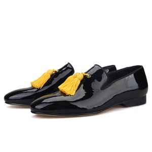 FERUCCI Black Patent Leather Slipper Loafers With Bow - Men's Wedding Prom Shoes