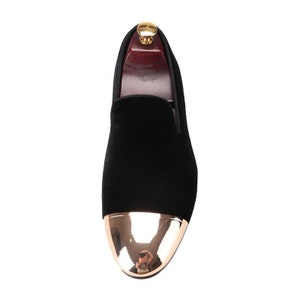 FERUCCI Men Plain Black Velvet with Gold Toe Slippers loafers Prom Wedding