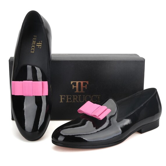 FERUCCI BLACK PATENT LEATHER WITH BOW LOAFER SIZE 9 PROM WEDDING SHOES Amazon.com | FERUCCI Handmade Men Plain Black Patent Leather  main image 3