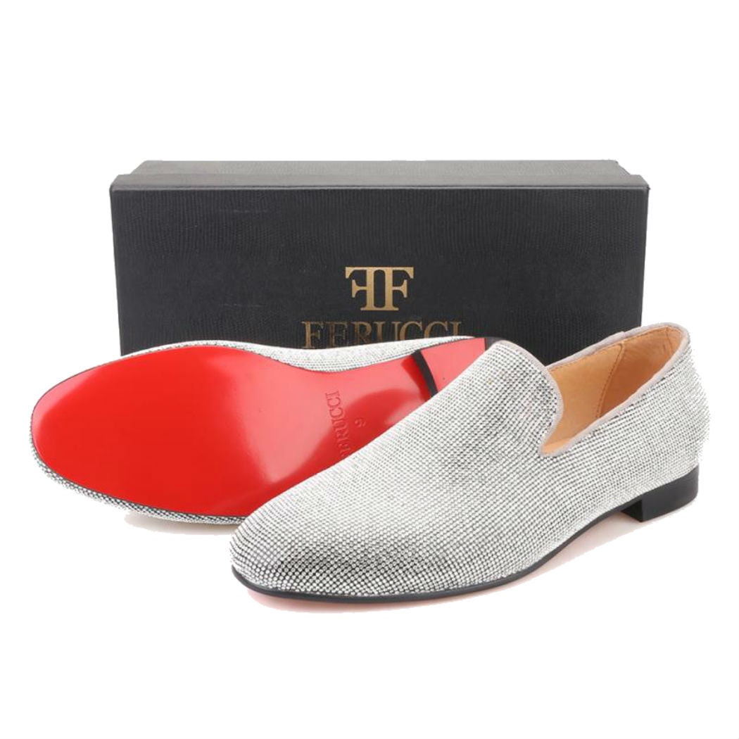 FERUCCI Clear Crystal Rhinestones Slippers Loafers Flat Prom 