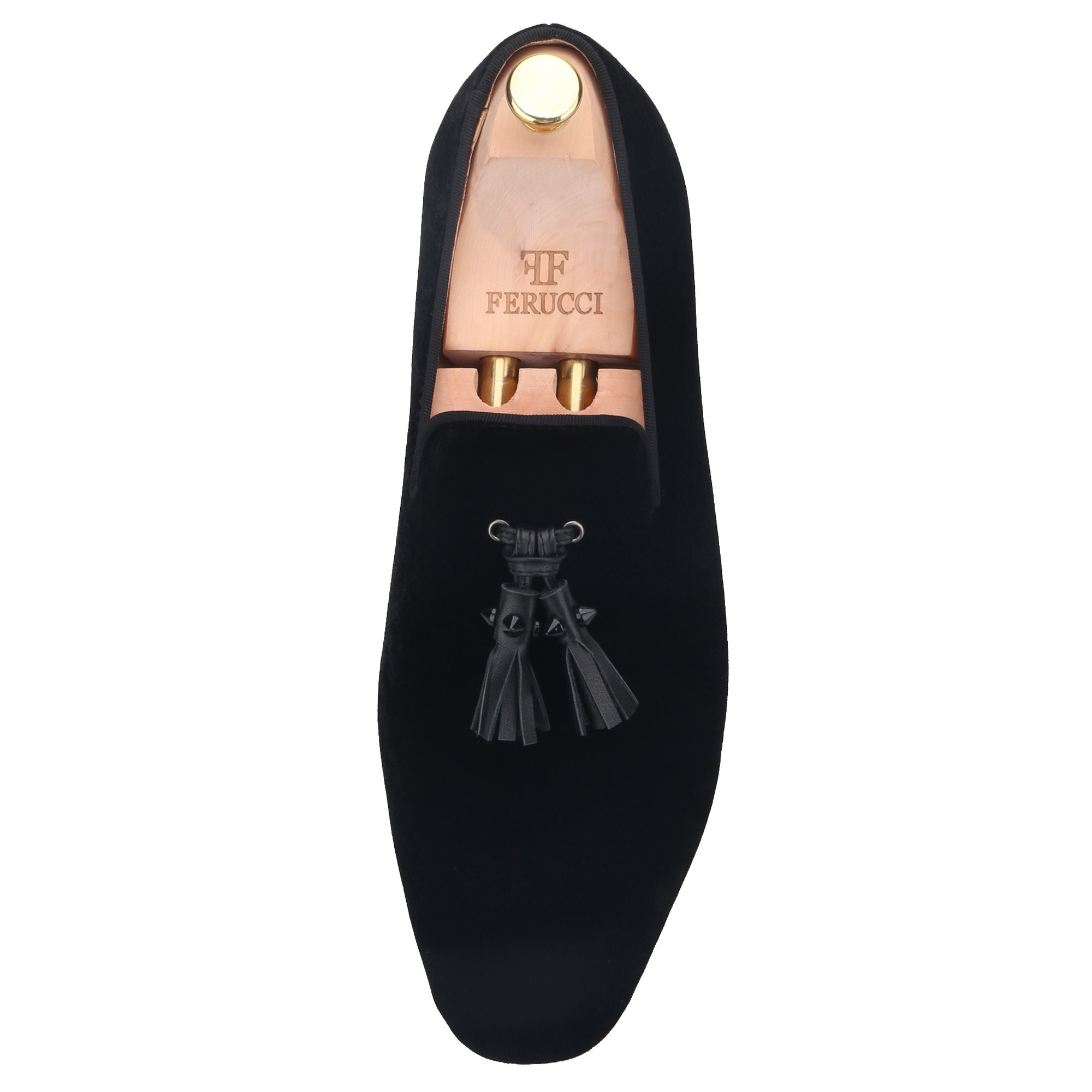 FERUCCI BLACK SUEDE WITH LEATHER TASSEL  LOAFER SIZE 9 PROM WEDDING LOA… FERUCCI Men Plain Black Velvet Spiked Tassel Slippers  main image 3