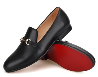 FERUCCI Pantofole in pelle nera Mocassini con morsetto dorato Prom Wedding