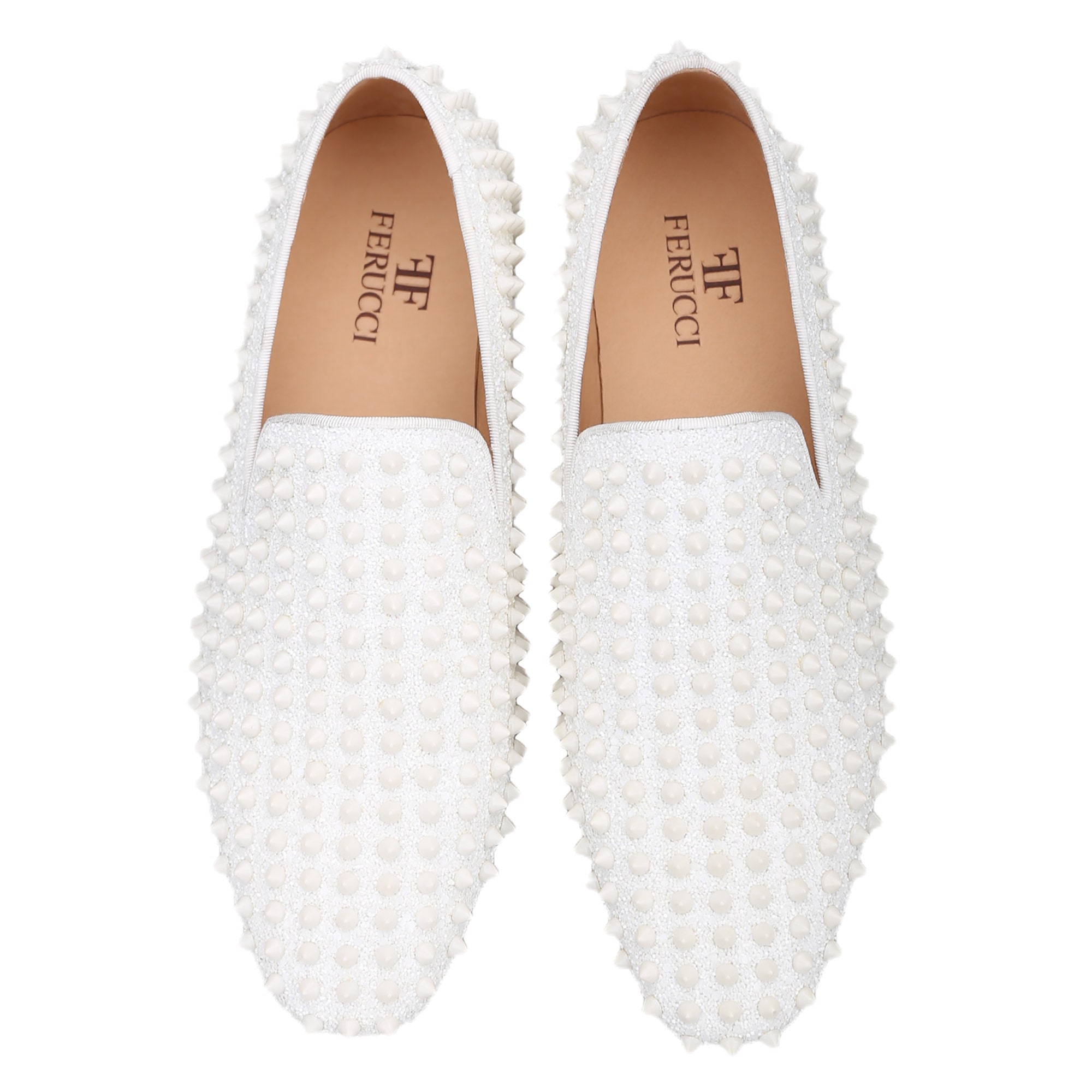 FERUCCI SILVER SPIKES AND CRYSTAL LOAFER SIZE 8 PROM WEDDING SHOES SLIPPERS Amazon.com | FERUCCI Men White Spikes Slippers Loafers Flat  main image 4