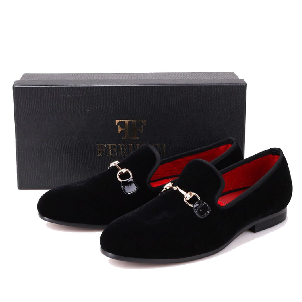 Classy FERUCCI Black Velvet Loafers For Men – Slip-Ons With Leather Soles & Medium Width