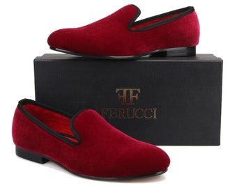 Ferucci Men’s Loafers. Size 9. Red. FERUCCI Scottish Red Fabric custom-made Slippers loafers  main image 4