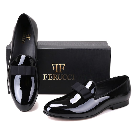FERUCCI Black Patent Leather Slippers Loafers With Black Bow  display picture 3