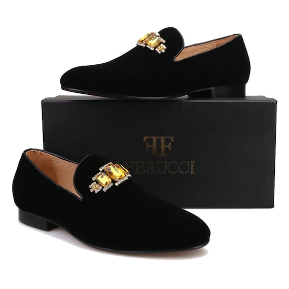 FERUCCI Mens dress loafers FERUCCI Men Plain Black Velvet Spiked Tassel Slippers  main image 4