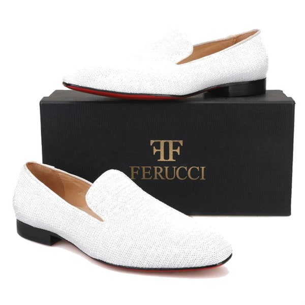 FERUCCI White Sequins Slippers Loafers Flats Prom Wedding