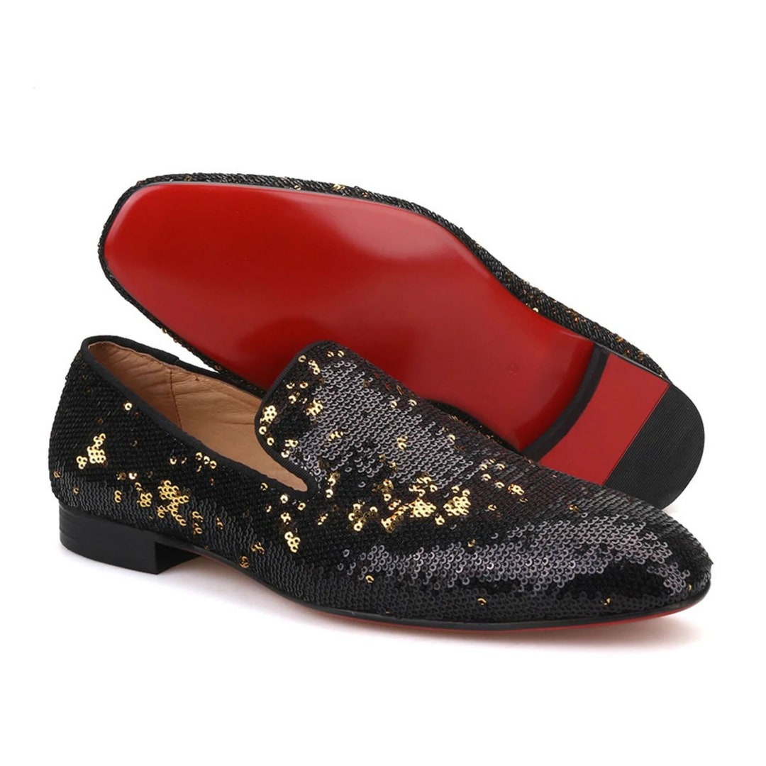 FERUCCI BLACK GOLD SEQUINS LOAFER SIZE 10 PROM WEDDING ANY OCCASION SHOES Amazon.com | FERUCCI Men Black Gold Sequins Slippers Loafers  main image 3