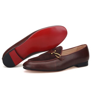 FERUCCI Brown Leather Slippers Loafers with Buckle Prom Wedding