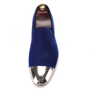 FERUCCI Men Plain Blue Velvet with Gold Toe Slippers loafers Prom Wedding