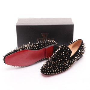 FERUCCI Black Velvet Slippers Loafers Flat With Gold Spikes Prom ...