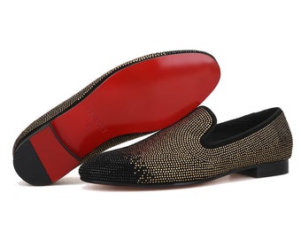 FERUCCI Black Gold Crystal Rhinestones Slippers Loafers Prom Wedding