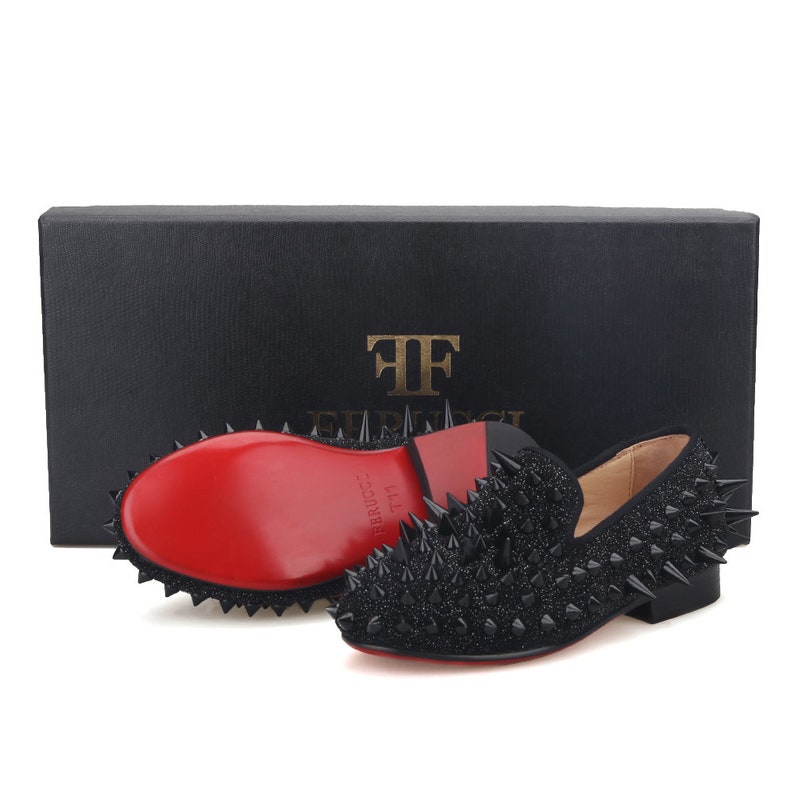 FERUCCI Kids Children Black Spikes Slippers Loafers Shoes With Crystal GZ Rhinestone Prom Wedding image 9