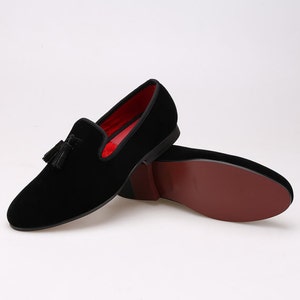 FERUCCI Men Black Velvet Slippers loafers with Black Tassel image 2