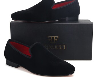 FERUCCI Men Plain Black Velvet Square Toe Slippers Loafers  display picture 1