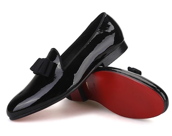 FERUCCI Black Patent Leather Slippers Loafers With Black Bow - Etsy Sweden