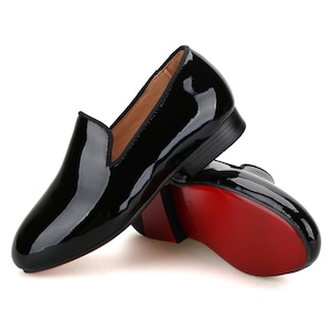 FERUCCI Kids Niños Zapatillas Mocasines de Charol Negro Liso Zapatos de Boda