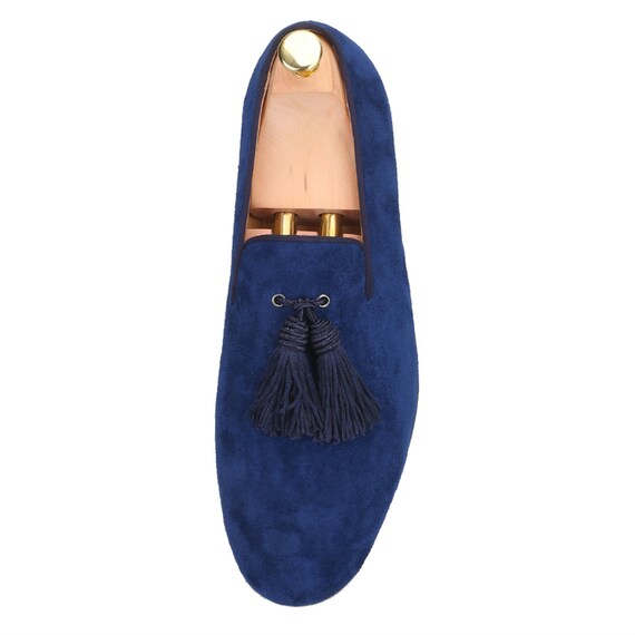 FERUCCI BLUE SUEDE WITH BIG BLUE TASSEL LOAFER SHOES SIZE 10 PROM WEDDING FERUCCI Blue Suede Slippers Loafers With Big Blue Tassel  main image 3