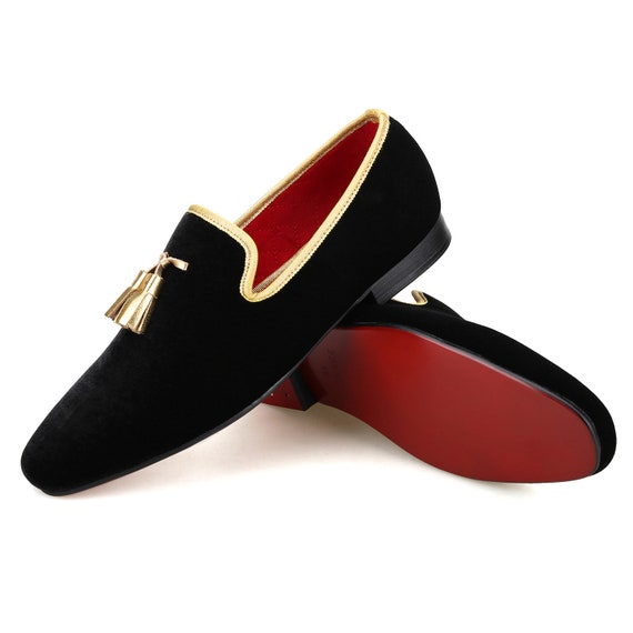 FERUCCI BLACK VELVET WITH GOLD TASSEL LOAFER SIZE 8 PROM WEDDING LOAFERS SHORS Amazon.com: FERUCCI Black Velvet Slippers Loafers with Gold  main image 2