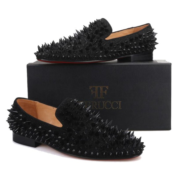 black dress shoes with gold spikes Black & Gold Glittered Spiked Loafers 11 / Black/Gold main image 1