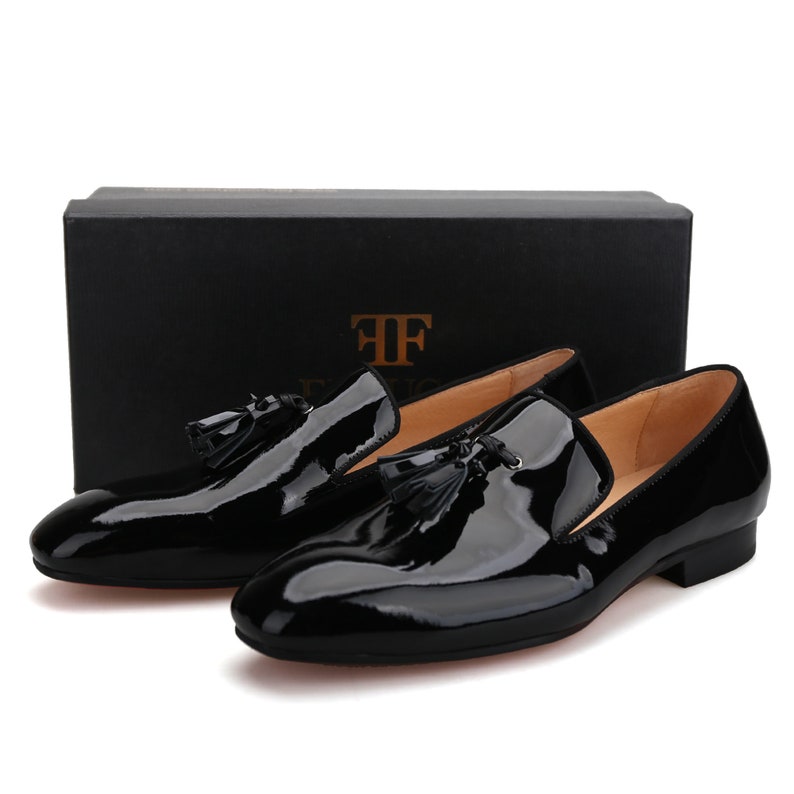 FERUCCI Men's Black And Gray Striped Fabric Loafers With Leather Tassels - Slip-On Shoes