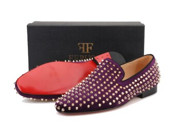 FERUCCI PURPLE VELVET GOLD SPIKES SLIPPERS  LOAFER SIZE 9 PROM WEDDING SHOES FERUCCI Purple Velvet Slippers Loafers Flat With Gold Spikes  main image 3