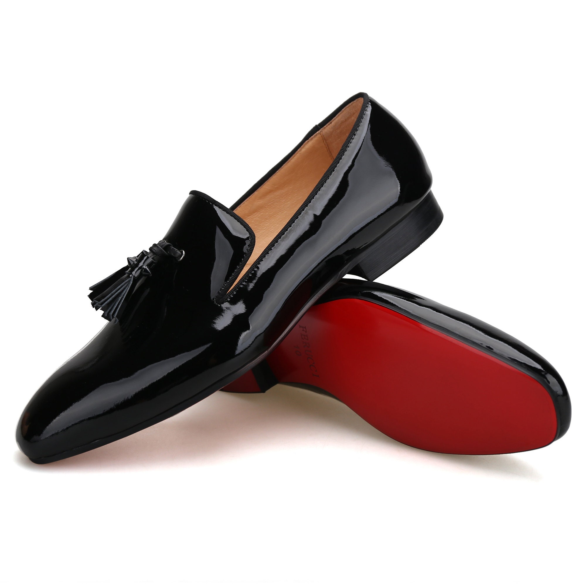 Handmade Men's Spikes Loafers Dress Shoes with Red Bottom Slip on Slippers  Flats