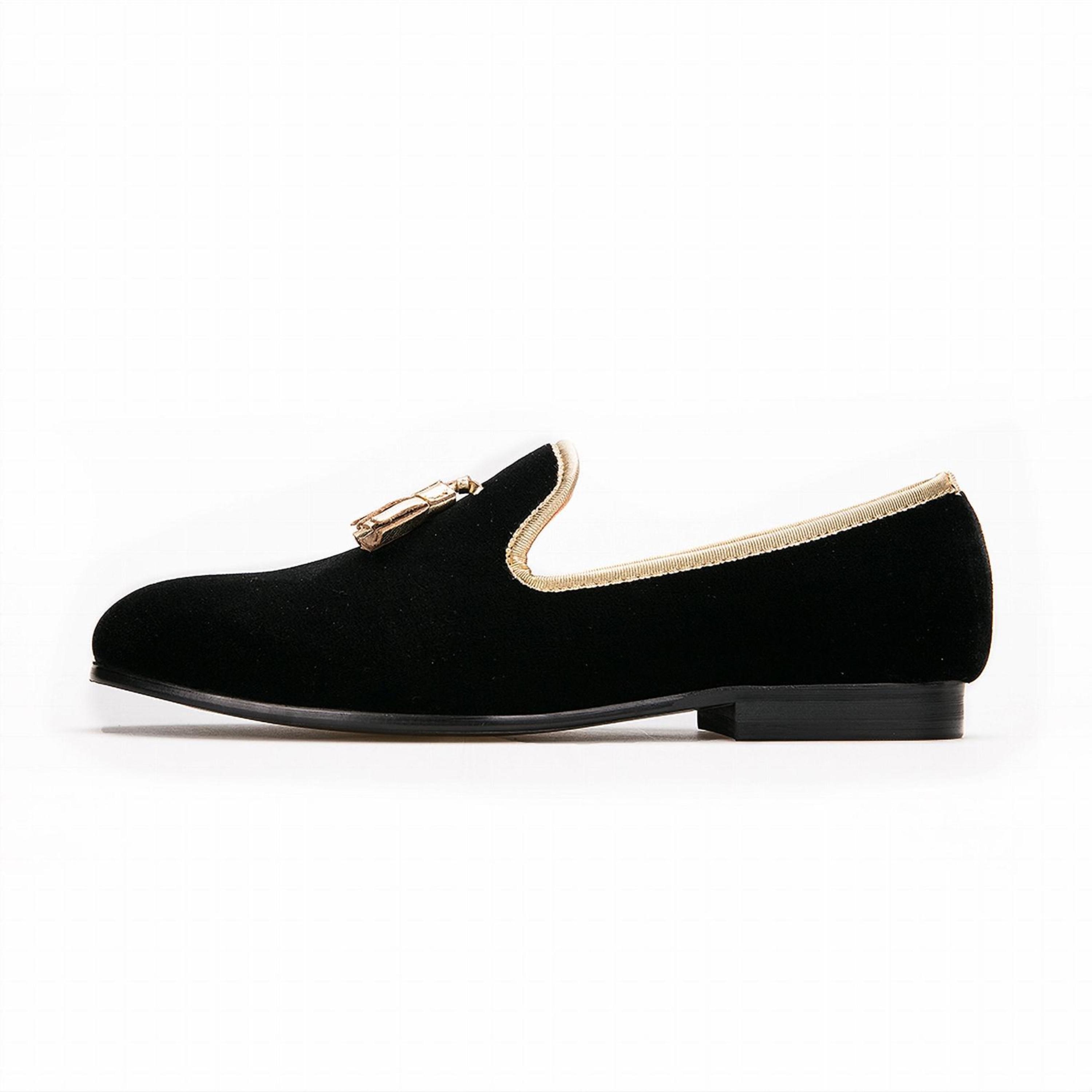 FERUCCI BLACK VELVET WITH GOLD TASSEL LOAFER SIZE 8 PROM WEDDING LOAFERS SHORS Black Velvet Gold Tassel Loafer - Merlutti main image 3