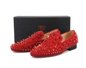 FERUCCI Red Spikes Slippers Loafers Flat With Red Rivets  display picture 2