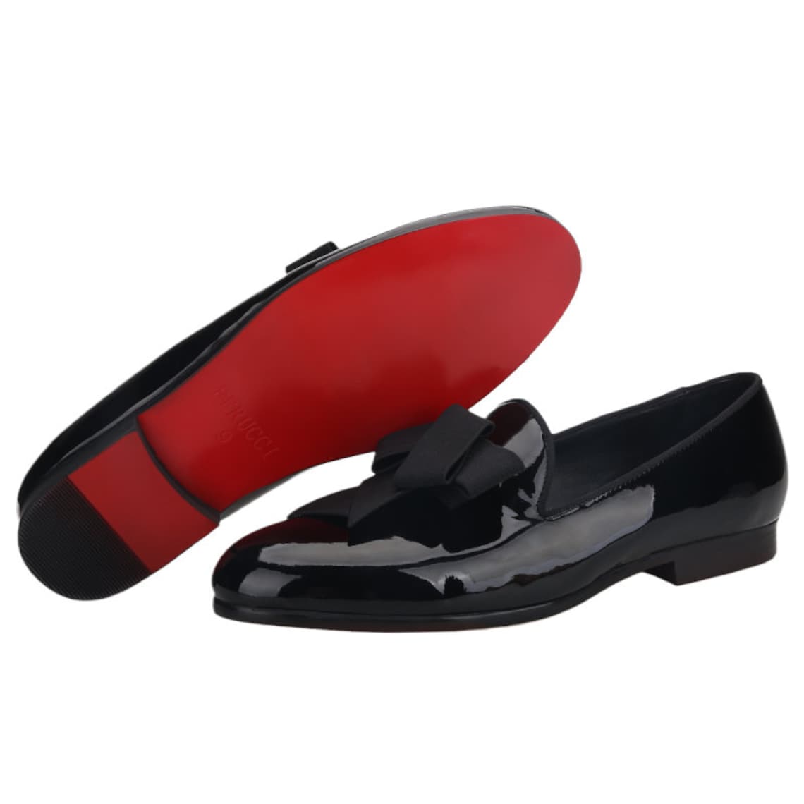 FERUCCI Black Patent Leather Slippers Loafers with Black image 1