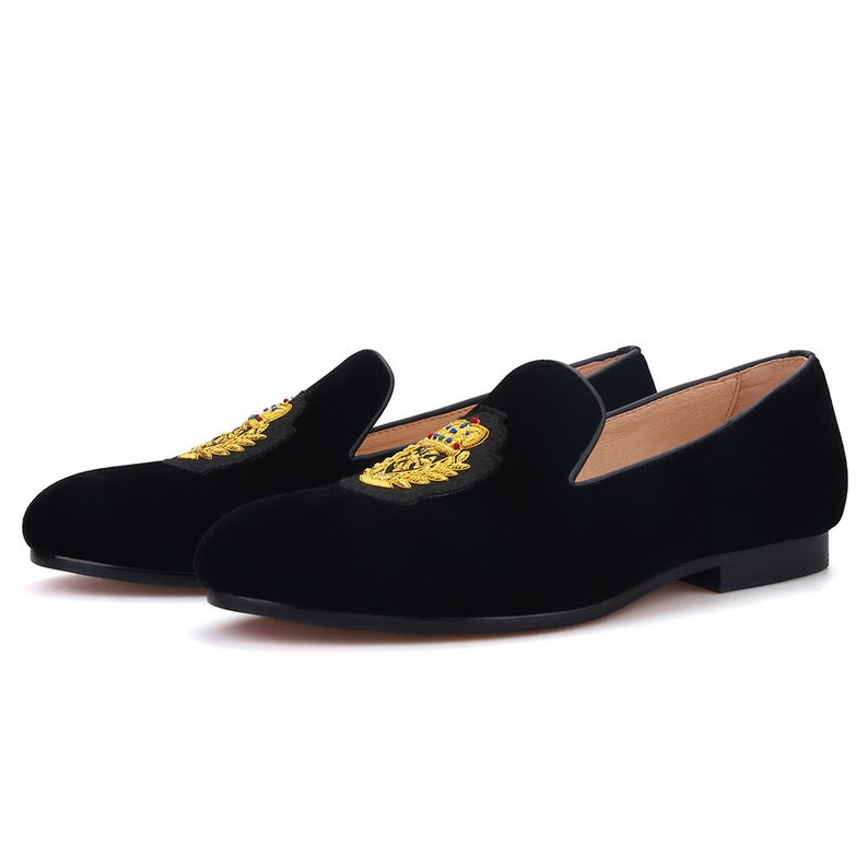 FERUCCI Men Black Velvet Slippers Loafers Flats With Gold - Etsy