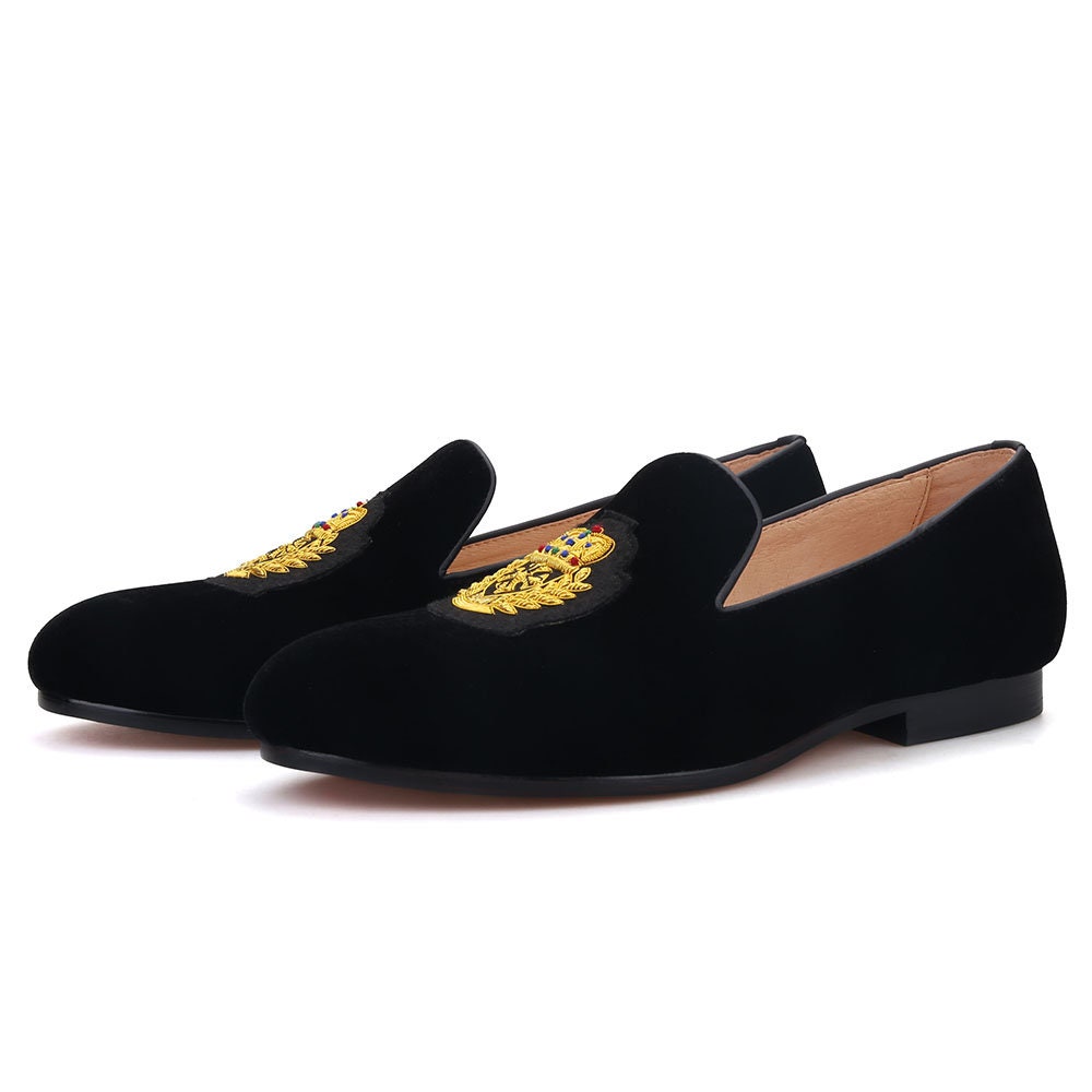 FERUCCI Men Black Velvet Slippers Loafers Flats With Gold  display picture 1
