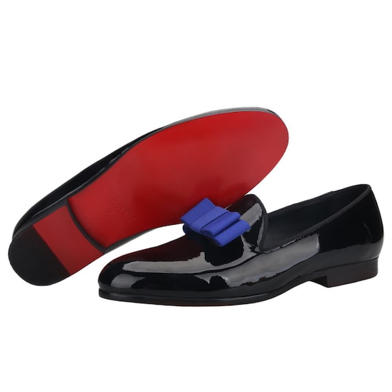 FERUCCI Black Patent Leather Slippers Loafers With Blue Bow  display picture 1