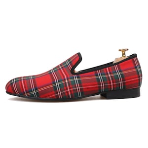 FERUCCI Men red Scottish Slippers Loafers Prom Wedding
