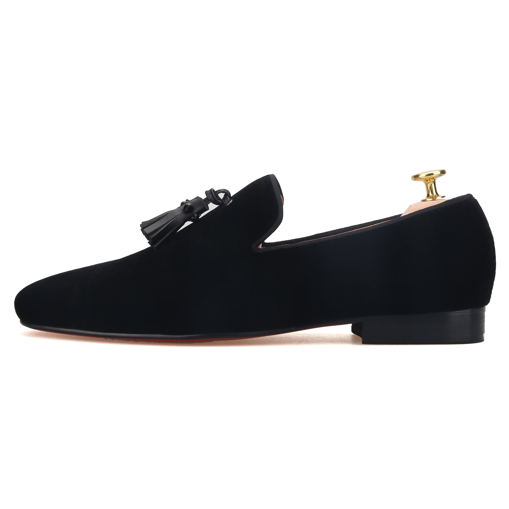 FERUCCI Men Plain Black Velvet Spiked Tassel Slippers  display picture 2