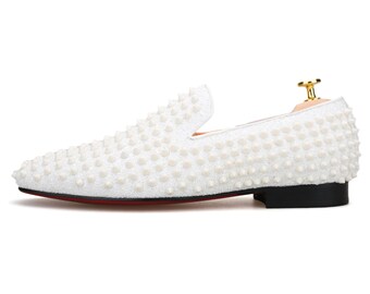 White And Gold Loafers With Spikes FERUCCI White Spikes Slippers