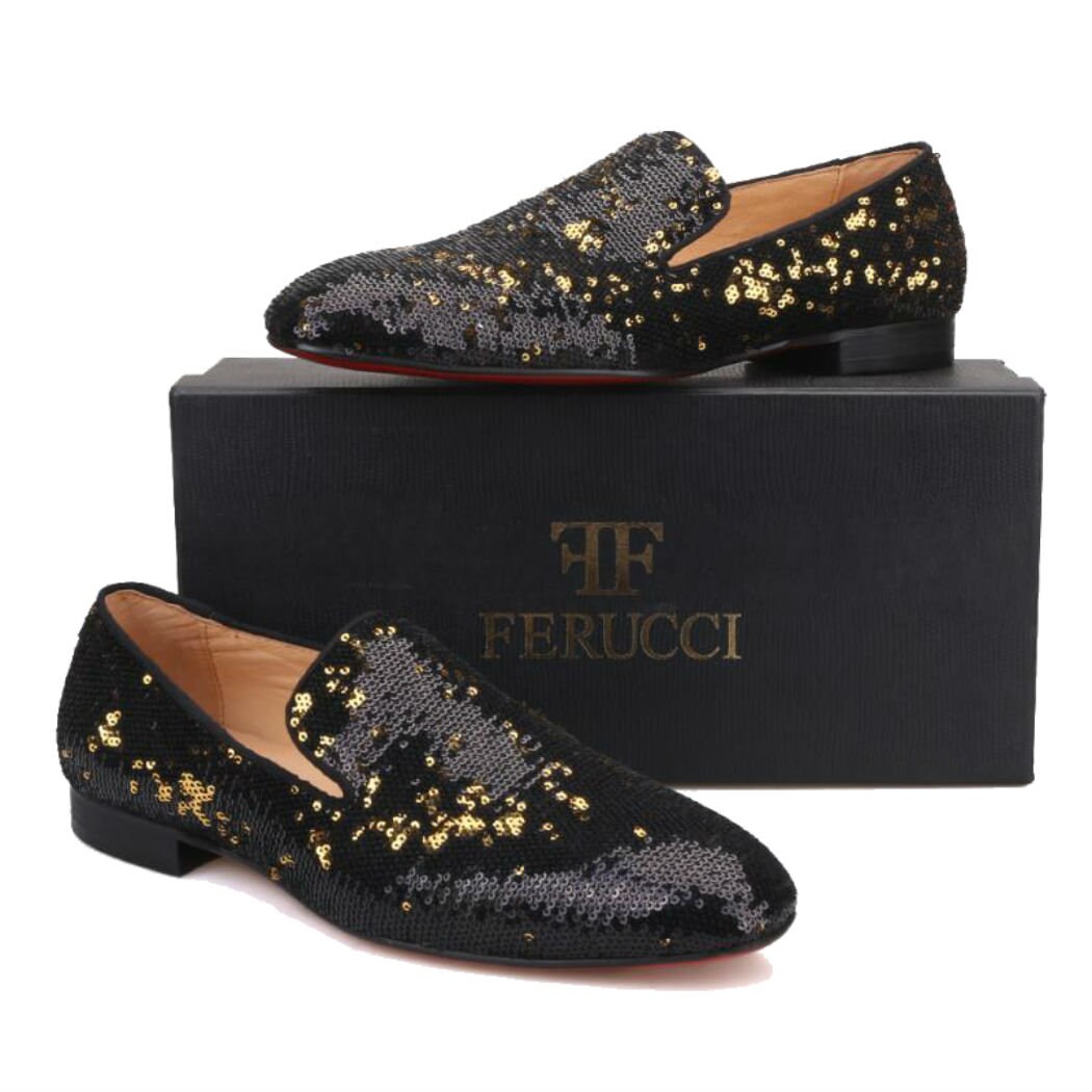 FERUCCI BLACK GOLD PRINTING LOAFER SIZE 8 PROM WEDDING SHOES Amazon.com: FERUCCI Black Velvet Slippers Loafers with Gold  main image 4