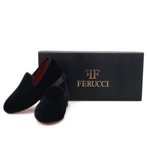 FERUCCI Kids Children Plain Black Velvet Slippers Loafers Shoes Wedding image 7