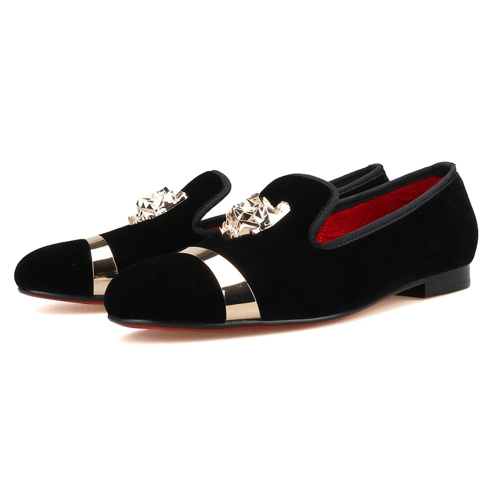 FOEVTRUE Men's Velvet Loafers Glitter Diamond Fashion Party Wedding