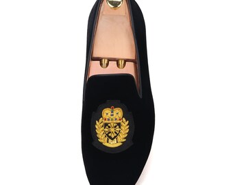 FERUCCI Men Black Velvet Slippers Loafers Flats With Gold  display picture 1