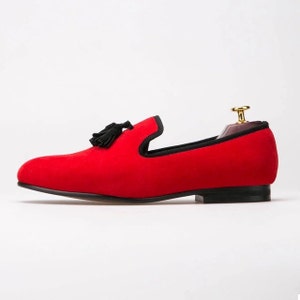 FERUCCI red Velvet Slippers loafers with black tassel Prom Wedding
